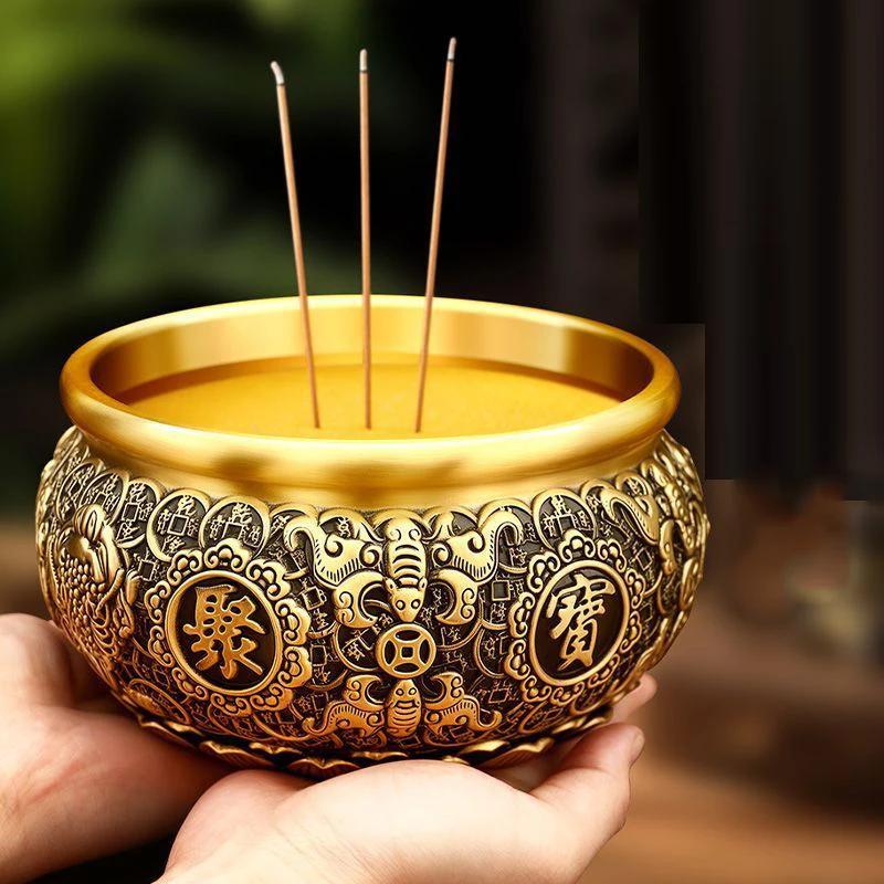 Brass Treasure Basin Incense Burner Home Ornament Auspicious Incense Holder