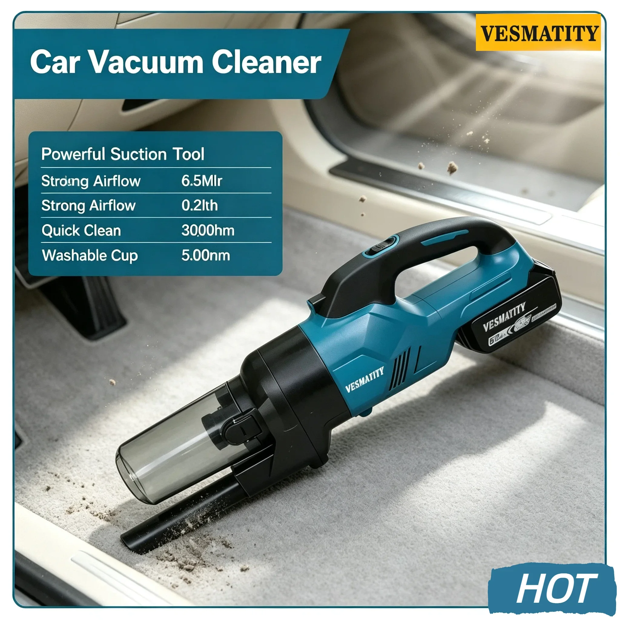Vesmatity Super Strong Suction Cordless Handheld Vacuum for Home Car Hardwood Carpet Cleaning Tool 18V Battery Max HD
