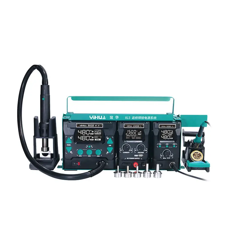 3-in-1 YIHUA 813 Rework Soldering Station, Hot AirDC Power Supply for BGA Chip Repair in Stock