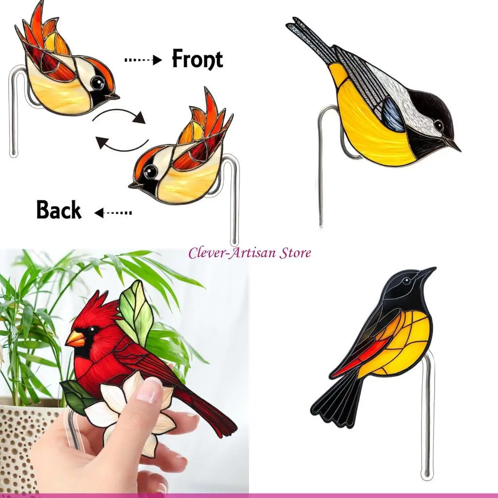 

E06B вставка для растений в горшке, украшение для горшка с птицами, витражи, украшения для поделок, стекло, украшение для дома,