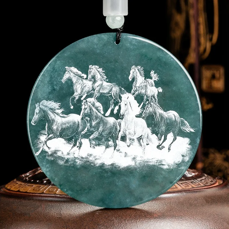 

Real Natural Grade A Jade Jadeite Lucky Men Women Carved Horse Round Pendant