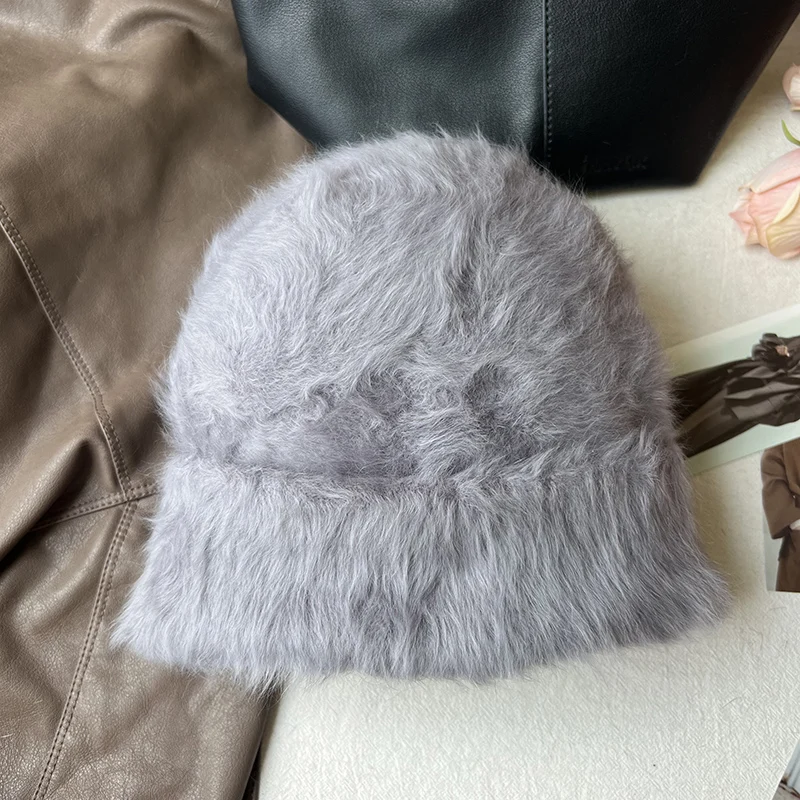 2023 neue Mode Kaninchen Fell Y2k Mützen für Frauen Weiche Warme Flauschigen Angola Winter Hut Weibliche Winddicht Motorhaube Hut Skullies Kappe – Detail 35