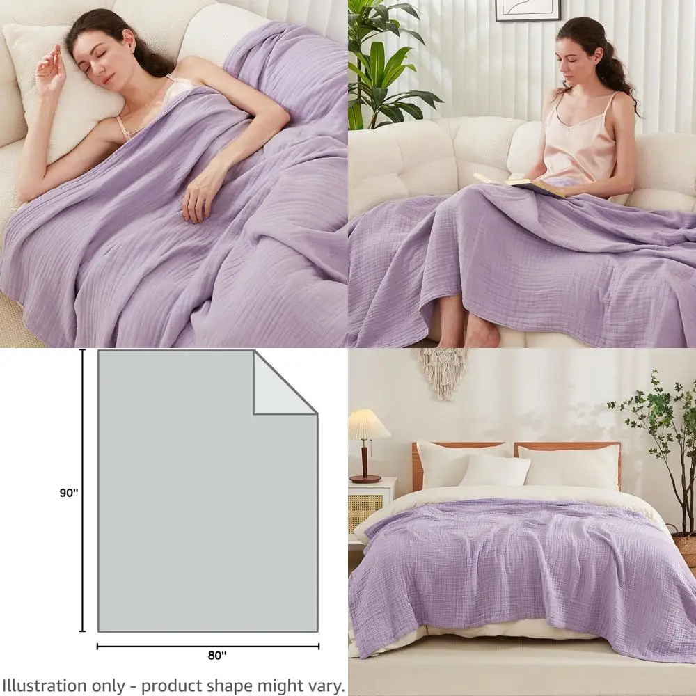 

Queen Size Soft Muslin Cotton Blanket, 90x90, Lightweight Breathable, All-Season, Lavender