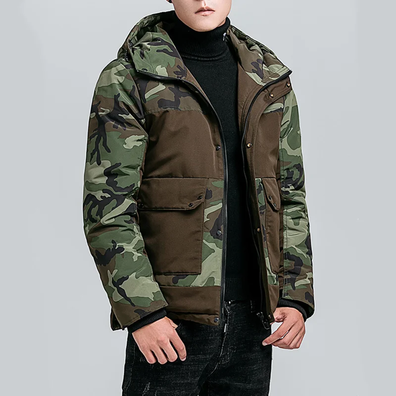 Inverno parka homens camuflagem engrossar algodão acolchoado casaco à prova de frio quente militar parkas marca casual ao ar livre jaqueta com capuz masculino