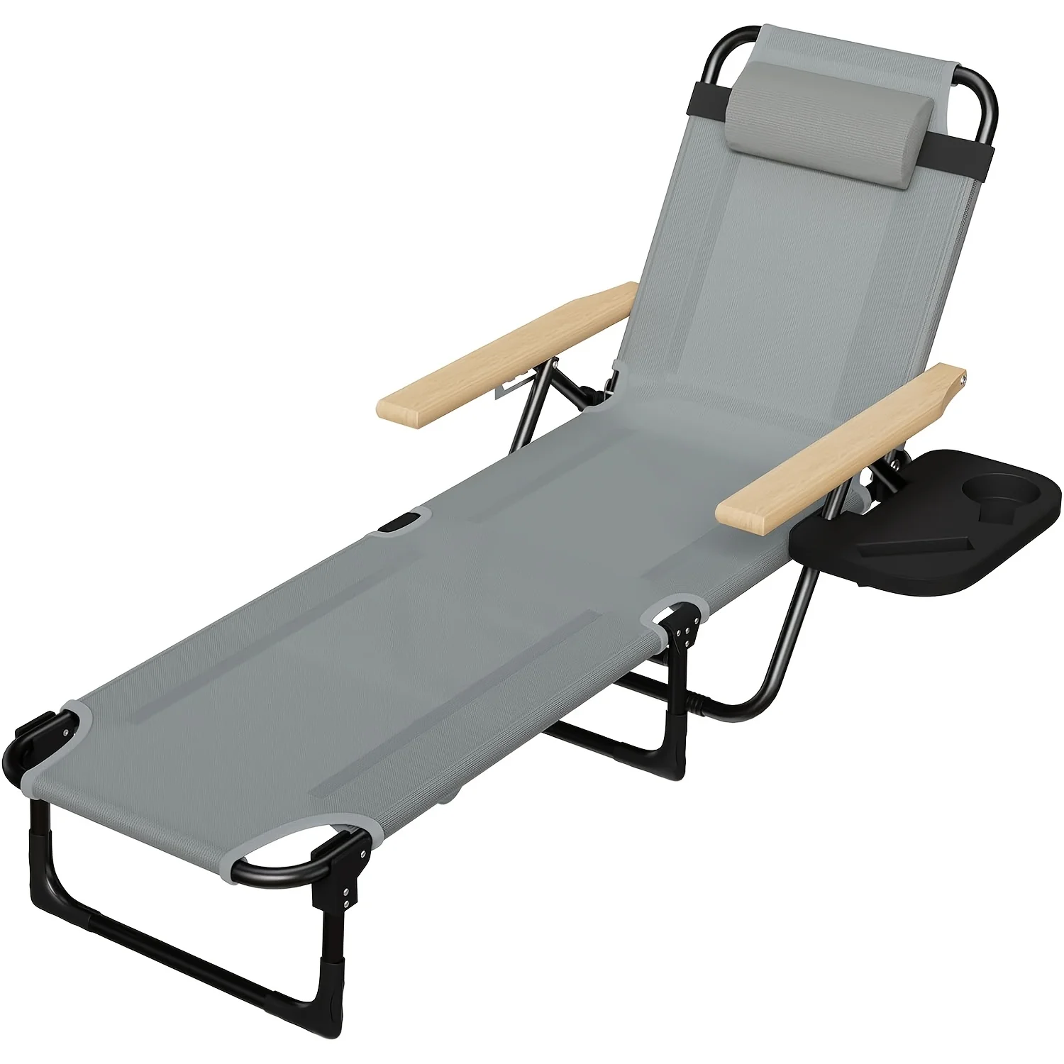 

Foldable Chaise Lounge Chair Outdoor, 4-Position Reclining Outdoor Lounge Chairs with Wooden Armrest