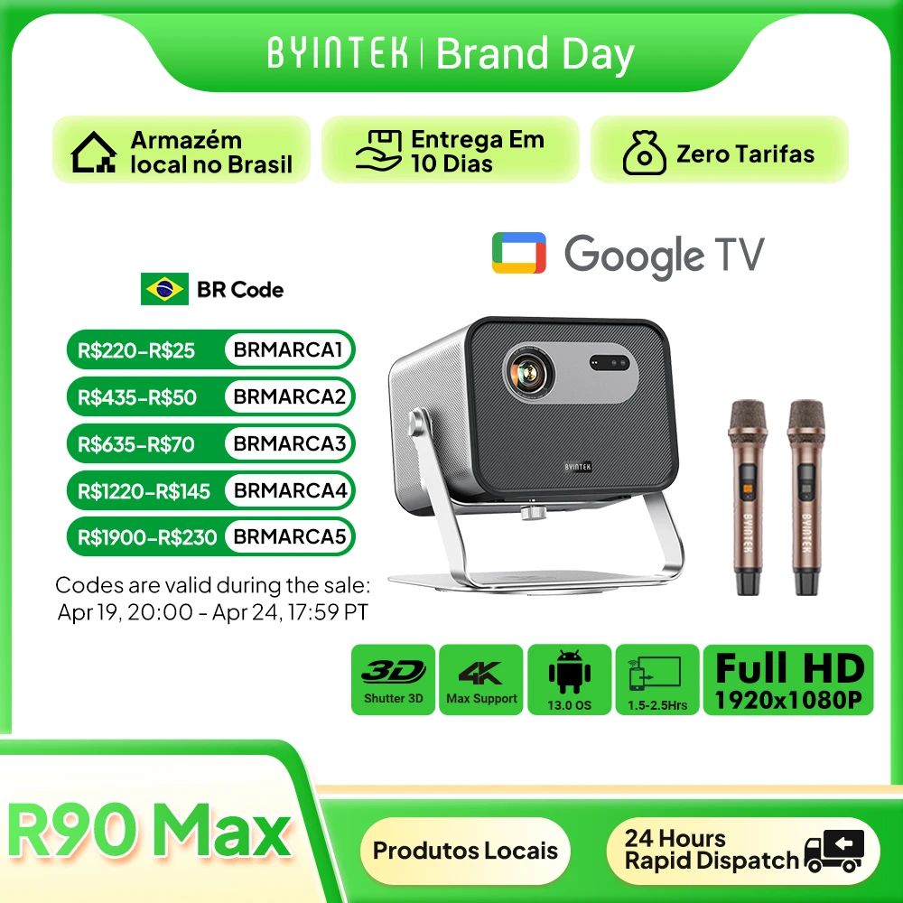 BYINTEK R90 Max Full HD 1080P Projector 4K DLP 2200 ANSI Lumens Android TV 11.0  3D 4K Supported Smart  Home Theater  Projector