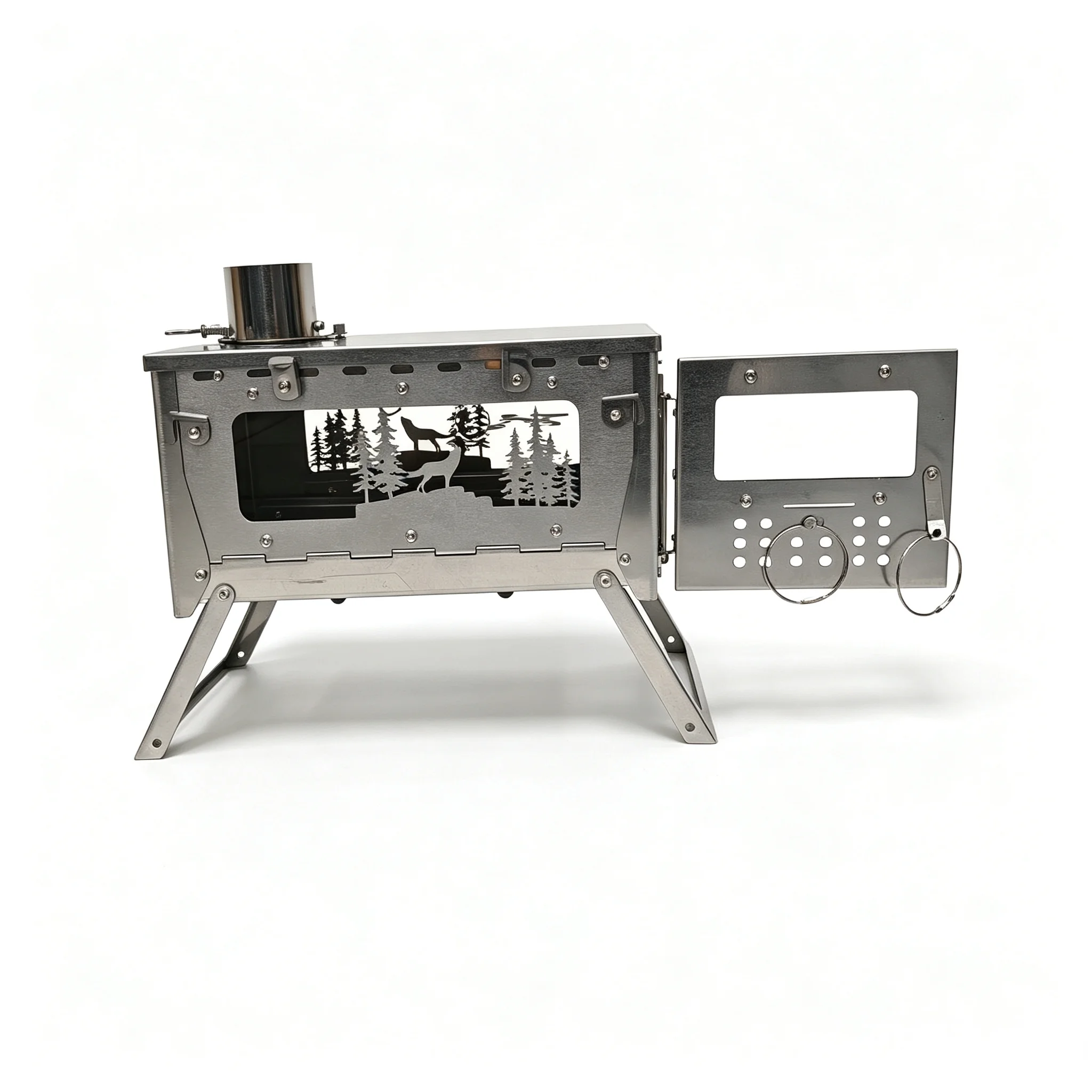 Portable Folding Stainless Ste - огляд і ціна Titanium Wood Stove Glass Window