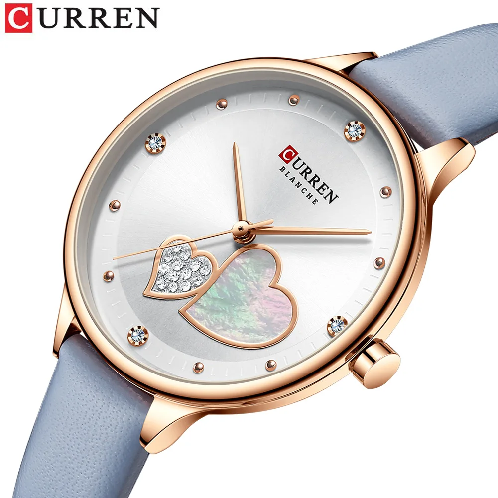 CURREN 9077 Women's Quartz Watch Elegant Cute Waterproof Fashionable Casual Leather Strap Wristwatch for Ladies