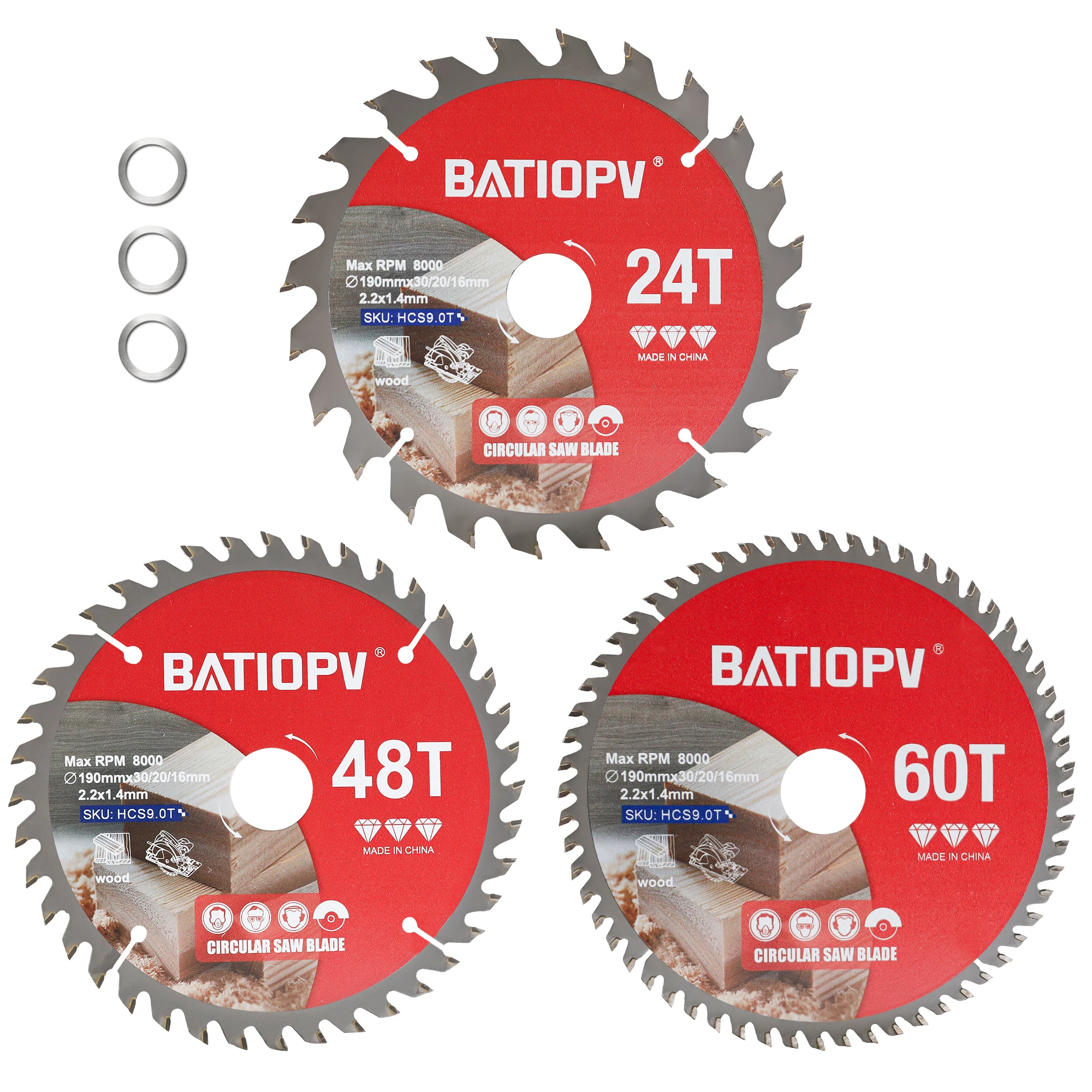 

HERZO 190 Woodworking Saw Blade Set, Woodworking Tools, Angle Grinder Saw Blades, Carbide Metal Saw Blades，60/48/24T