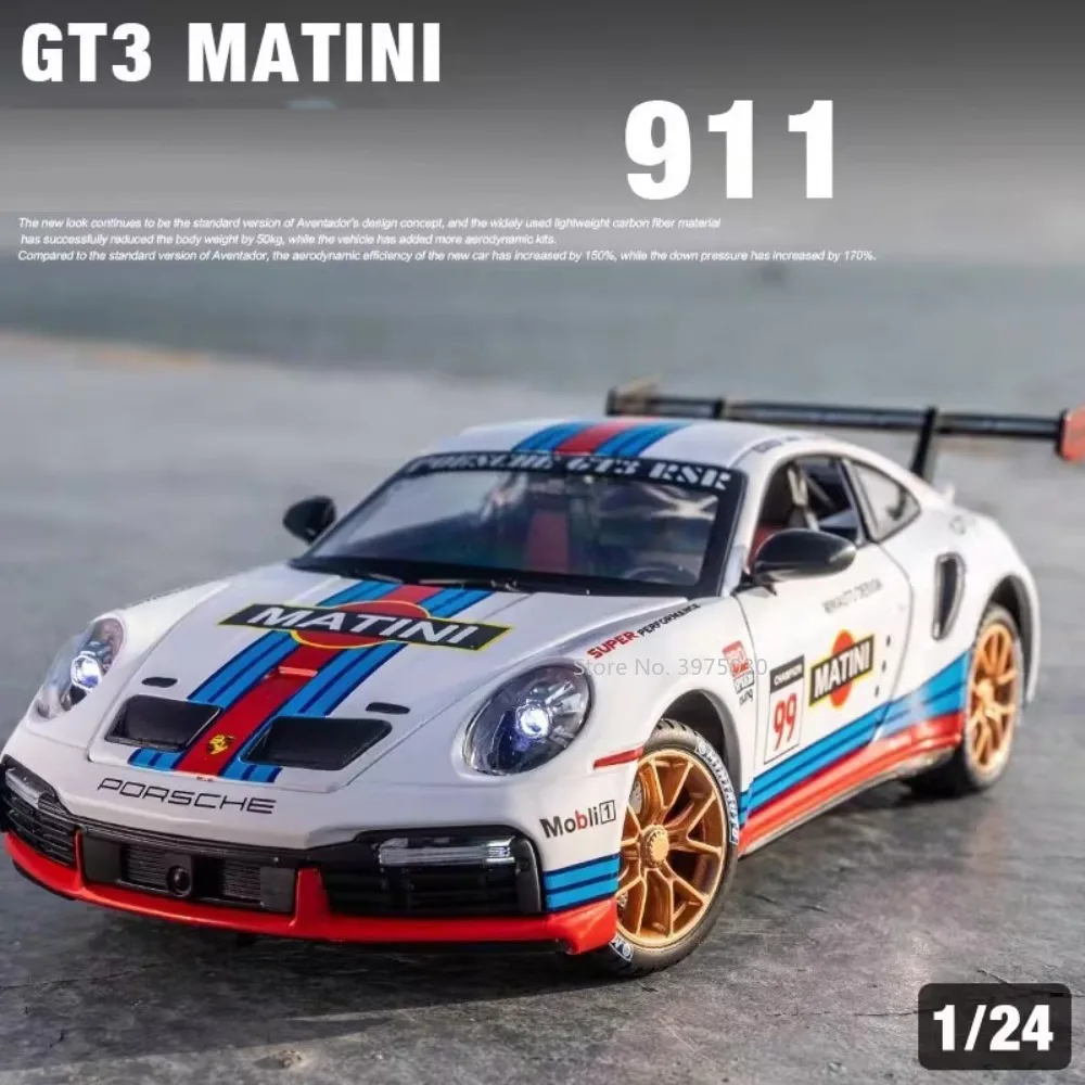 

1/24 911 GT3 RSR Sports Car Model Toy Alloy Diecast Simulation Vehicle with Sound Light Pull Back Collection Model for Kids Gift