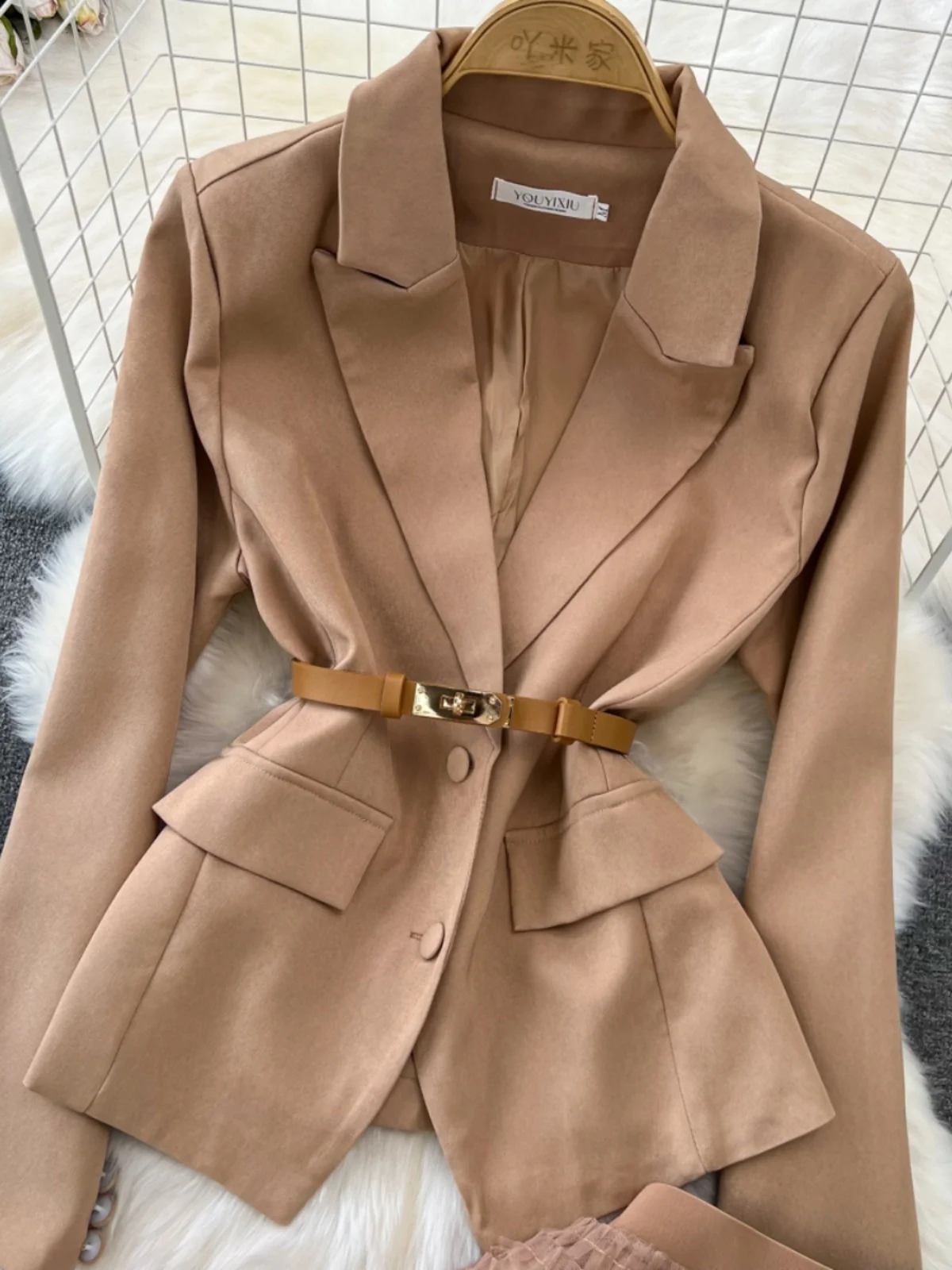 

Faionable Two-Piece Set Ele Me Suit Outerwear High Waist Slimming A-Line Layered Skirt f-length Polyester Fabric