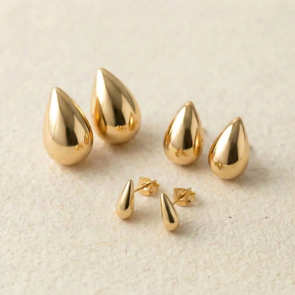 10-31mm Edelstahl Vintage Klobige Wassertropfen Ohrringe Für Frauen Vergoldet Dicke Ohrring Aussage Hochzeit Schmuck Geschenke – Detail 3