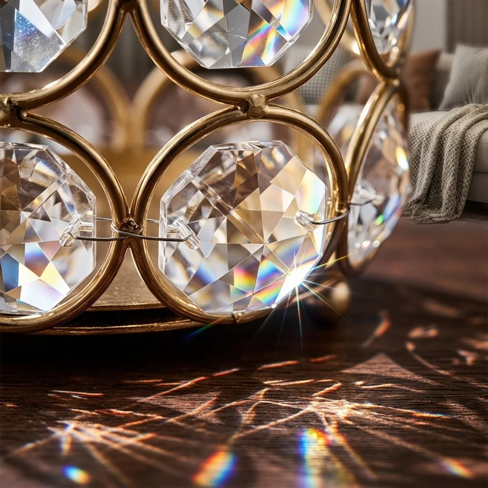 Gold Crystal Candle Holders Metal Base Reflective Base Tea Light Candle Holders 8cm Diameter Round Votive Candle Holders
