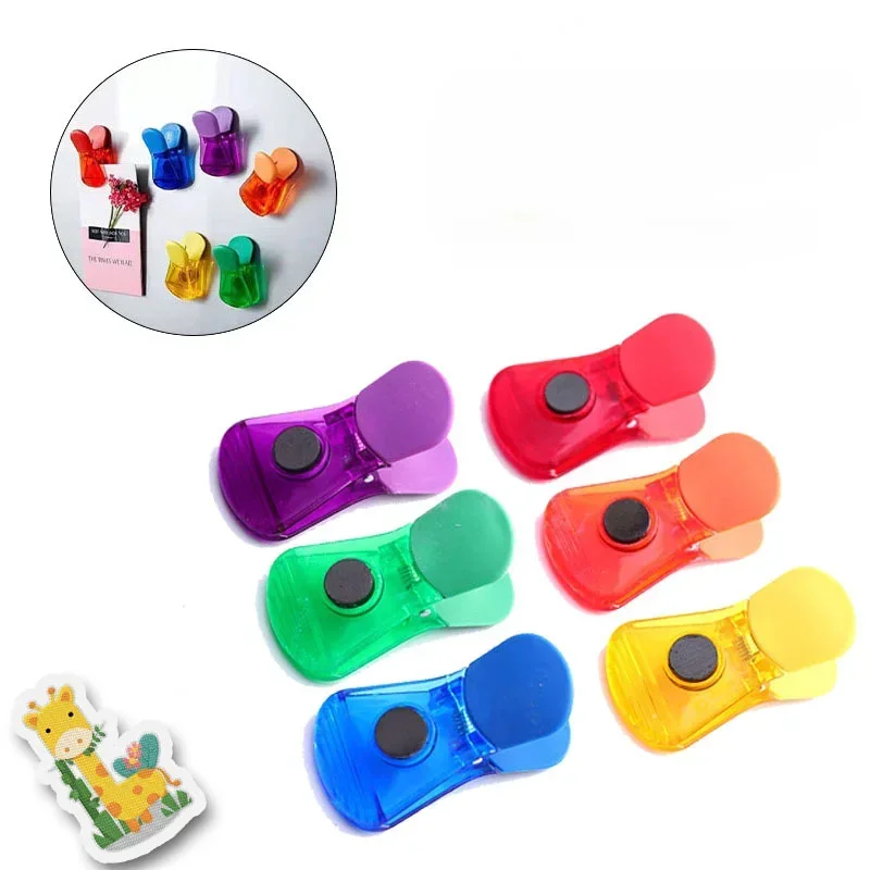 6pcs Kitchen Magnetic Plastic Bag Clips Ziplock Refrigerator Message Notes Strip Magnet Sticker Photo Home Sealing Clip