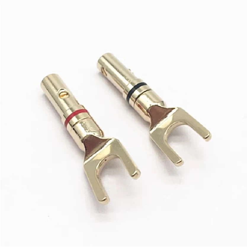 Y/U Shape Banana Plug with Spade Fork Gold Plated Screw-Type Connector for Speaker Wire Amplifier Binding Posts