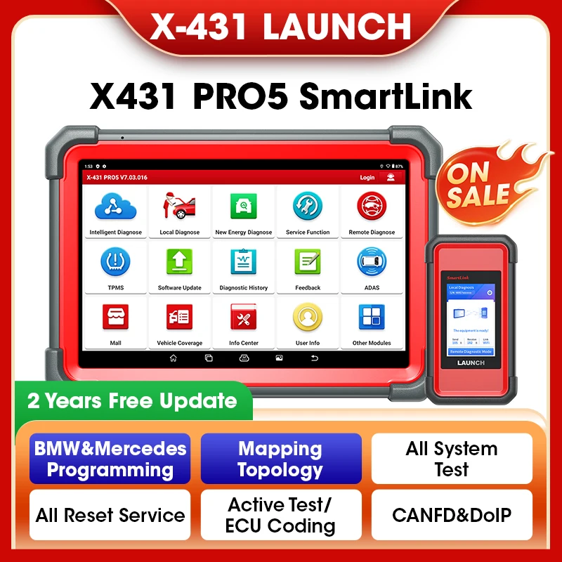 LAUNCH X-431 PRO5 SmartLink Car Diagnostic Tools J2534 Programming Auto OBD2 Scanner Diagnosis Automotive 2 Years Free Update