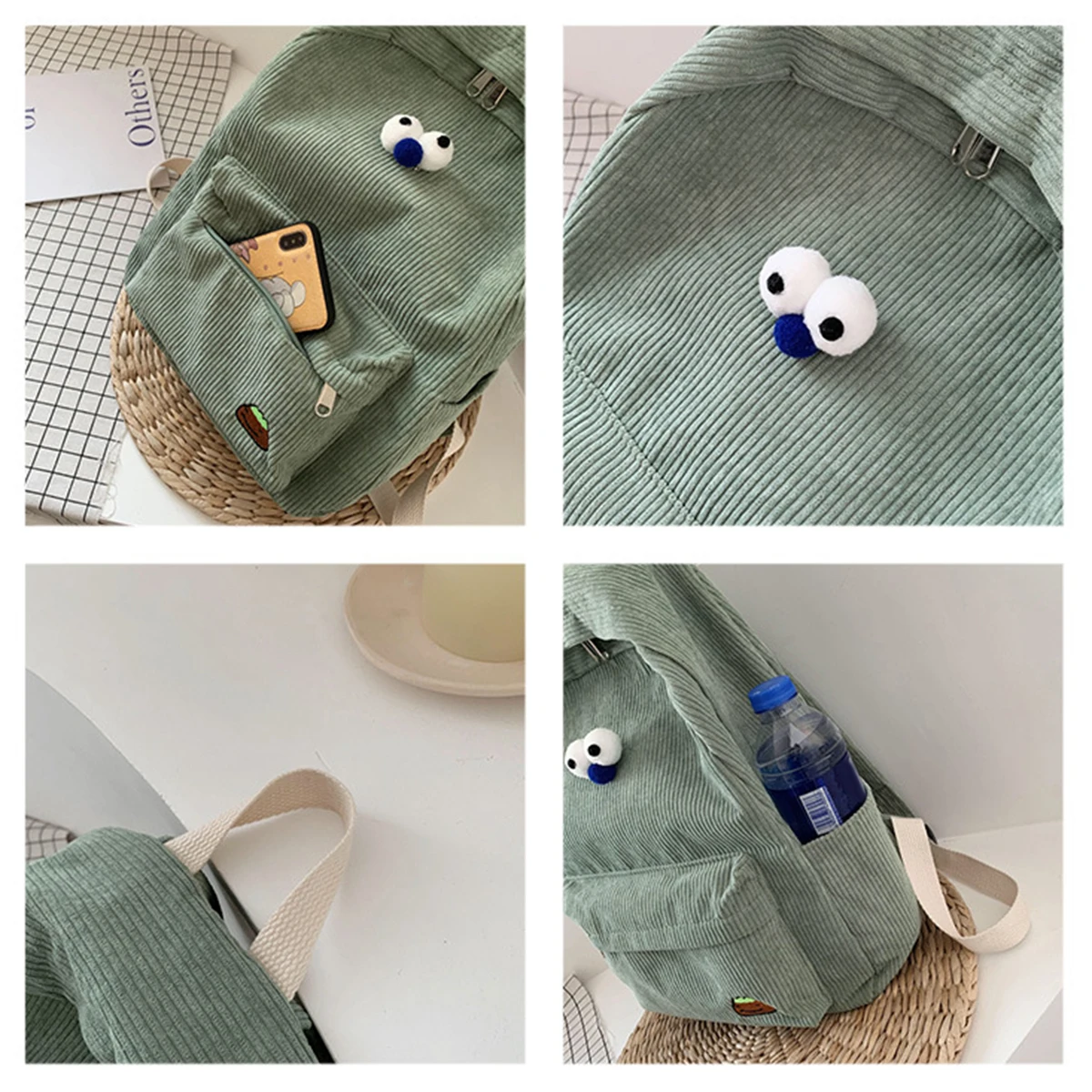 Women Casual Backpack College Wind Large-capacity Corduroy Travel Bag Student School Bag Female High Student Bookbag