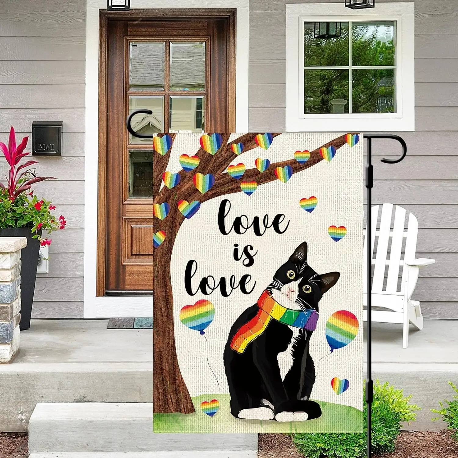 DLZDN Love is Love Rainbow Pride Garden Flag Tuxedo Cat Gay Lesbian LGBT Pansexual Garden Flags 12×18 Inch Double Sided Vert IIC