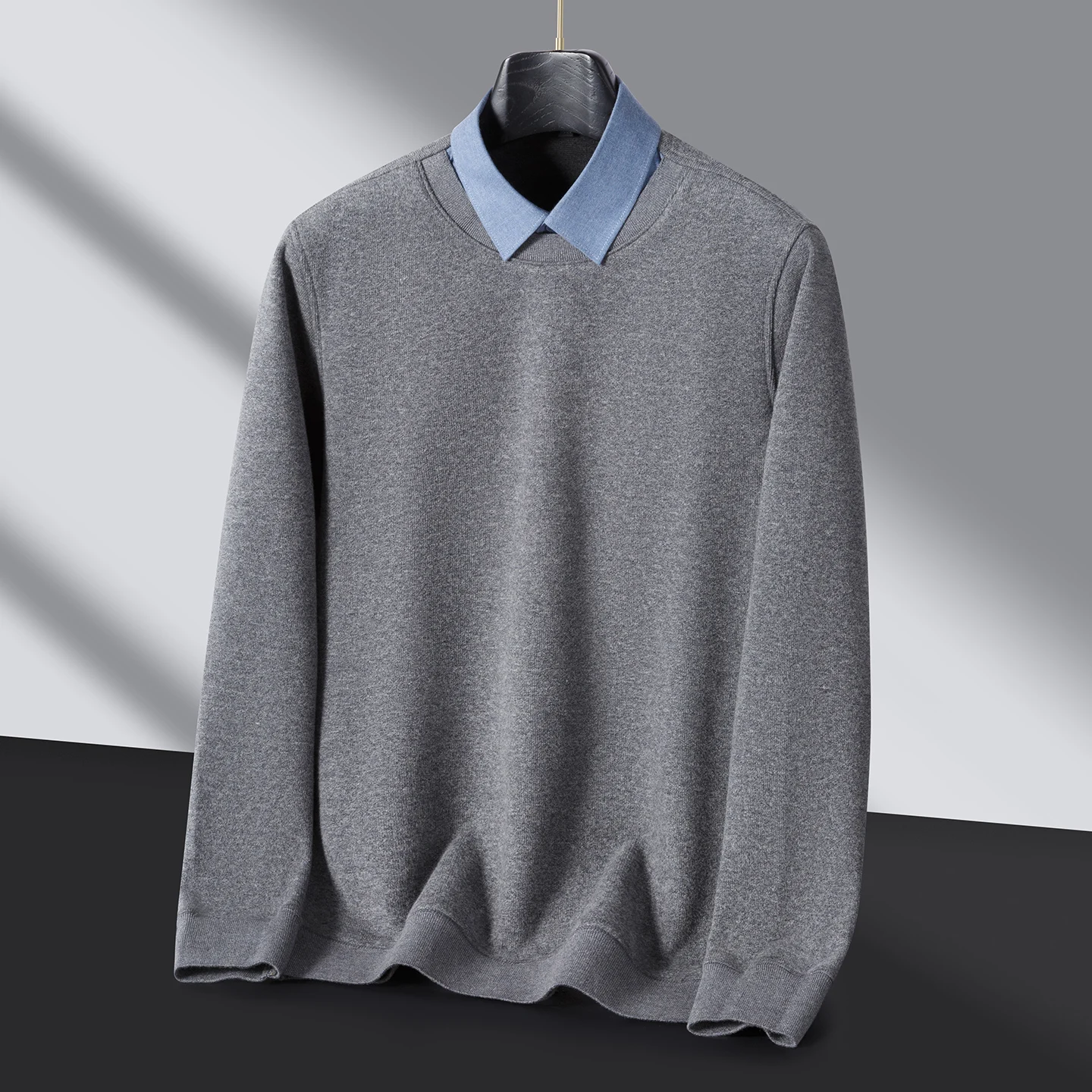 Men Casual Twinset Shirts Sweaters New Autumn Man Outwear Knitted Pullovers Male Fleece Warm Fake Two Pieces Sweaters Business
