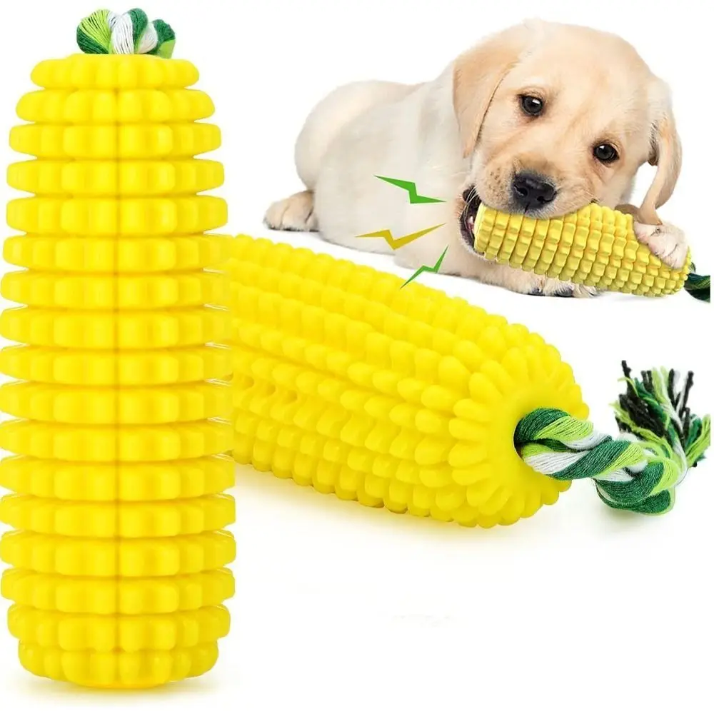 Tough Rubber Dog Chew Corn Stick Design Squeaky Function Dental Chew Dog Dental Care Durable Construction
