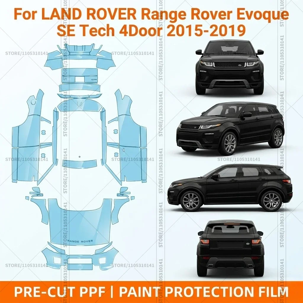 

Предварительно нарезанная защитная пленка PPF, прозрачная пленка для бампера, прозрачная защитная пленка для автомобиля Land Rover Range Rover Evoque SE Tech 4-дверный 2015-2019