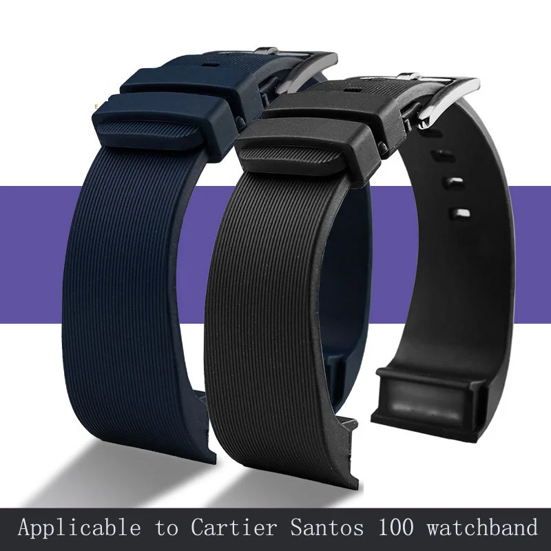 High Quality Rubber Watch Band For Cartier Santos 100 Men And Women 23mm 20mm Blue Black Brown Watch Strap