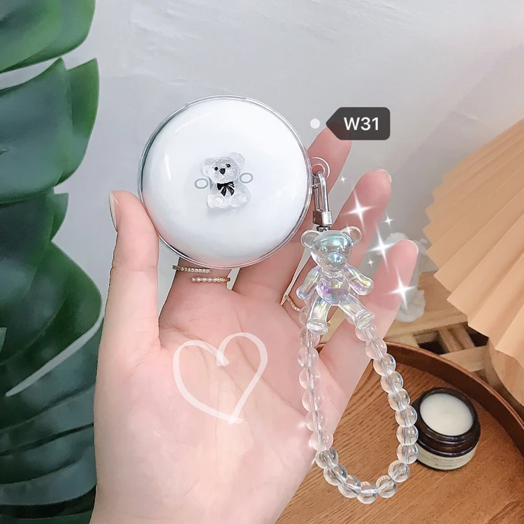 For OPPO Enco W51/ Enco W31 Case Cute bear Transparent Silicone Case with Ornaments keychain Earphone Cover fundas hearphone box