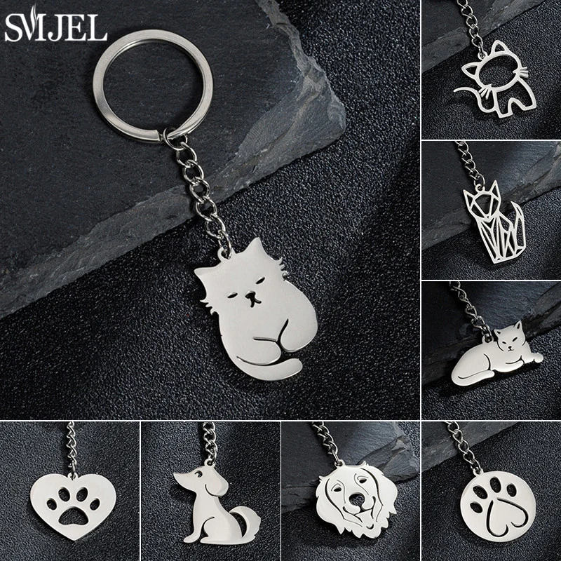 Cartoon Kitten Keychain Fashion Animal Key Chain Creative Happy Cat Pendant for Women Car Keyring Purse Bag Accessories DIY Gift