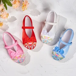 Chinese Style Embroidered Shoes for Girls Cotton Cloth Shoes Children Comfortable Flat Shoes Kids Performance Princess Shoes