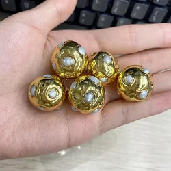 High Quality Turkish Style  Round Spherical Loose Beads Natural Pearls Gold Plated Decoration Bracelet Beads for Jewelry