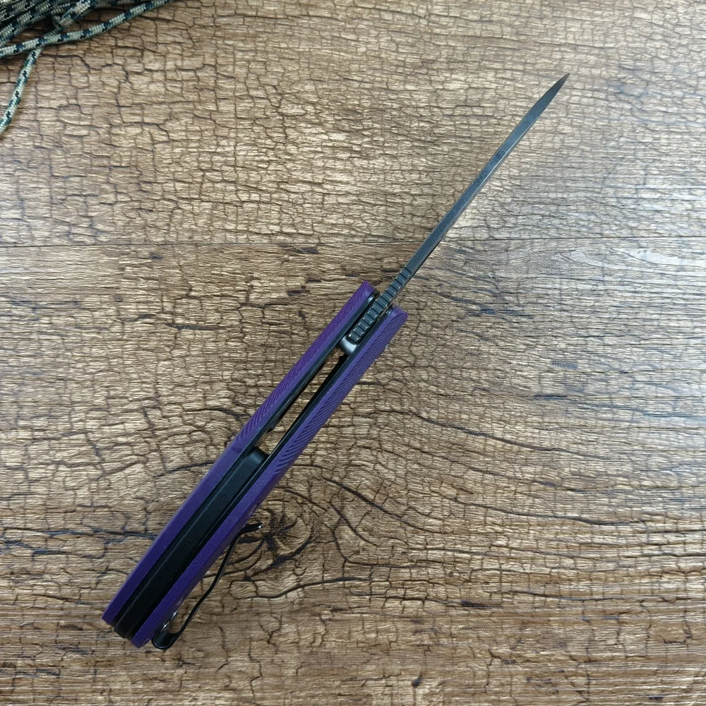 Y-START Pocket Knives Chef Blade 440C Steel Purple G10 Handle LK5034 Fast Open for Outdoor Survival Daily