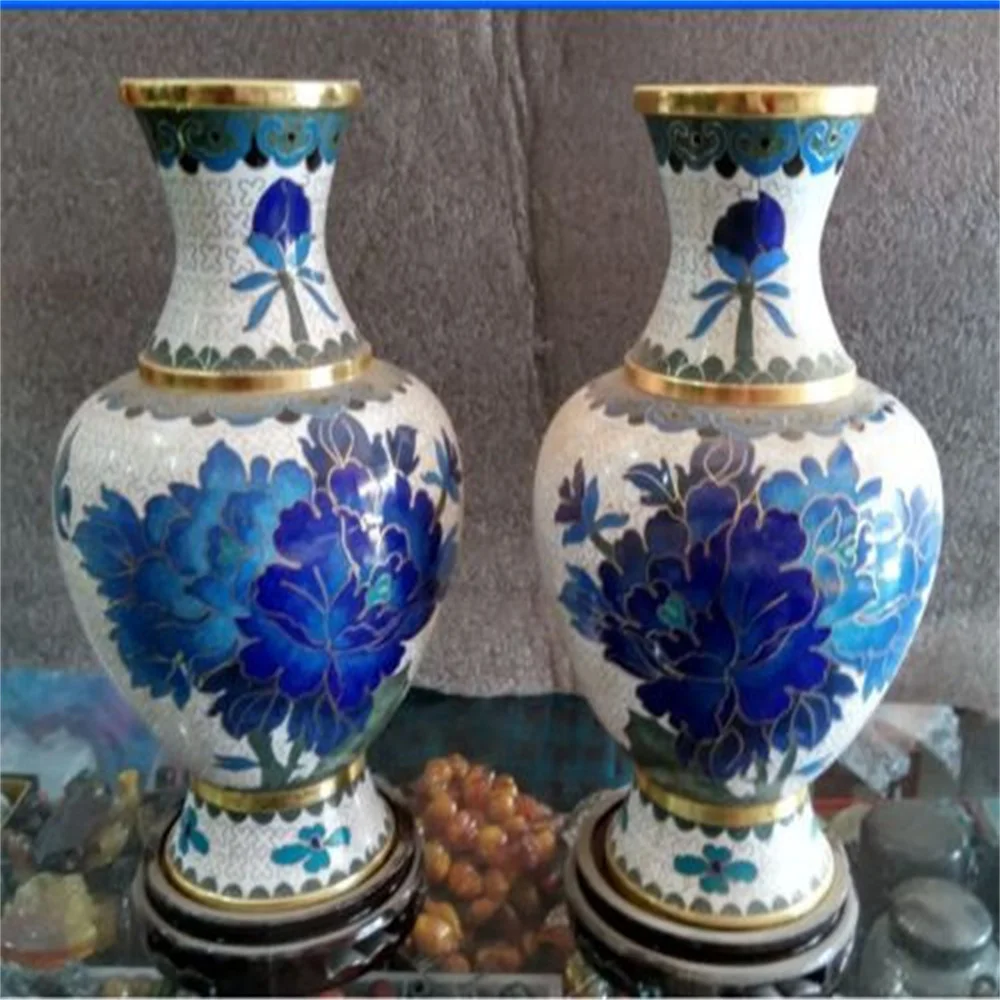 Beijing Cloisonne barrel bottle manual silk pinching enamel peony vase household ornaments