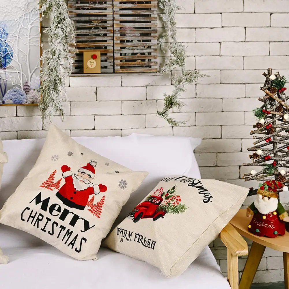 

Christmas Throw Pillowcase Stylish Christmas Decoration Pillowcase Festive Santa Claus Pillowcase Cozy Couch Cushion for Home