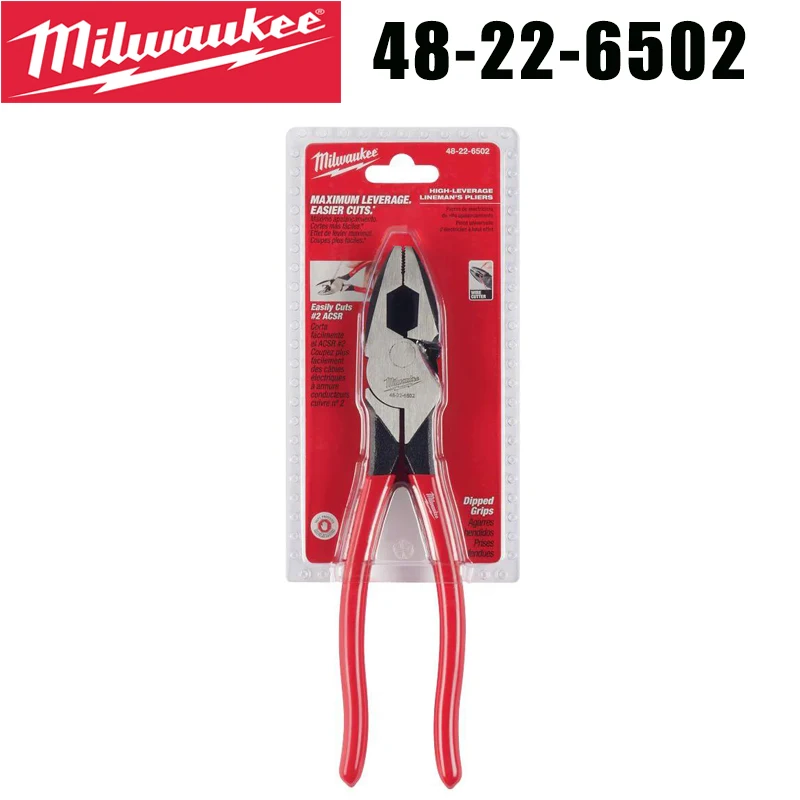 

Milwaukee 48-22-6502 High Leverage Lineman Pliers 9" Professional Electrician Wire Cutters Dipped Grips Cuts