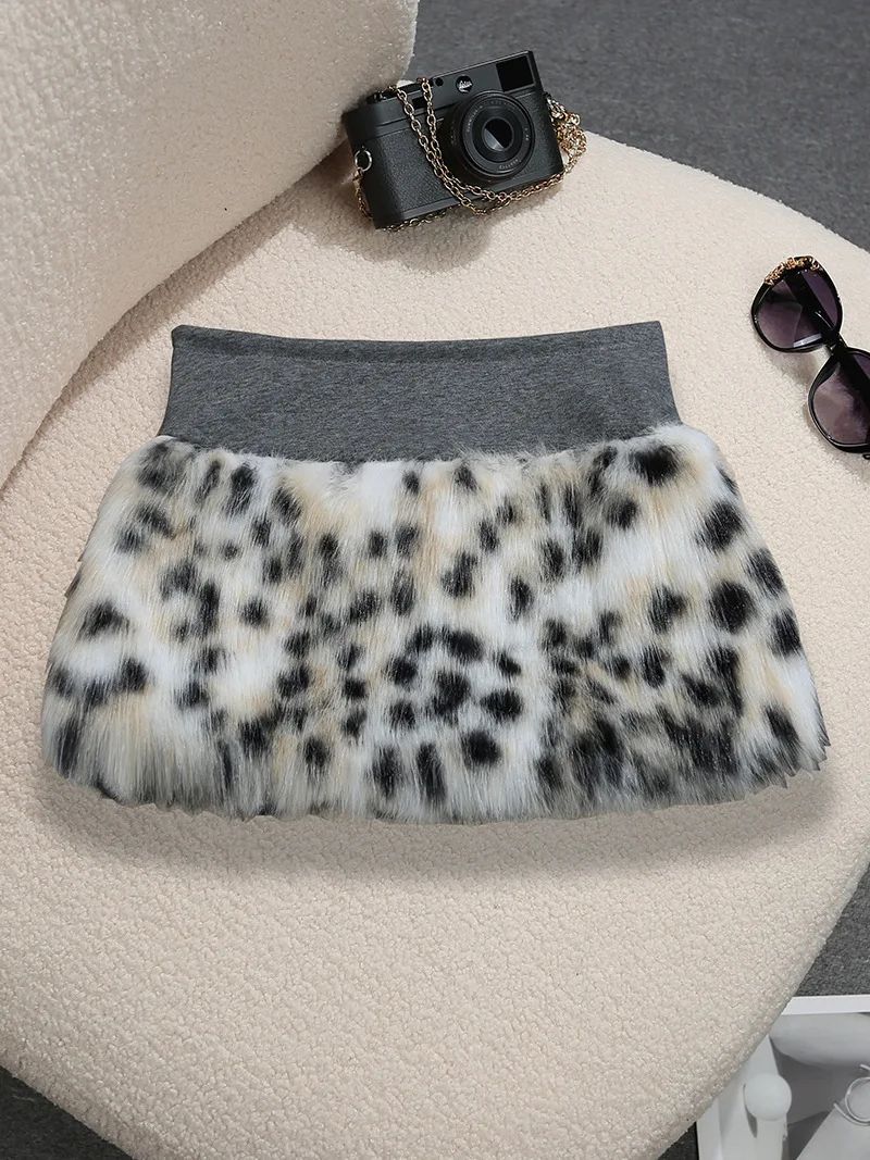 Lage taille pluizige luipaardprint minirok dames retro subcultuur heuprok