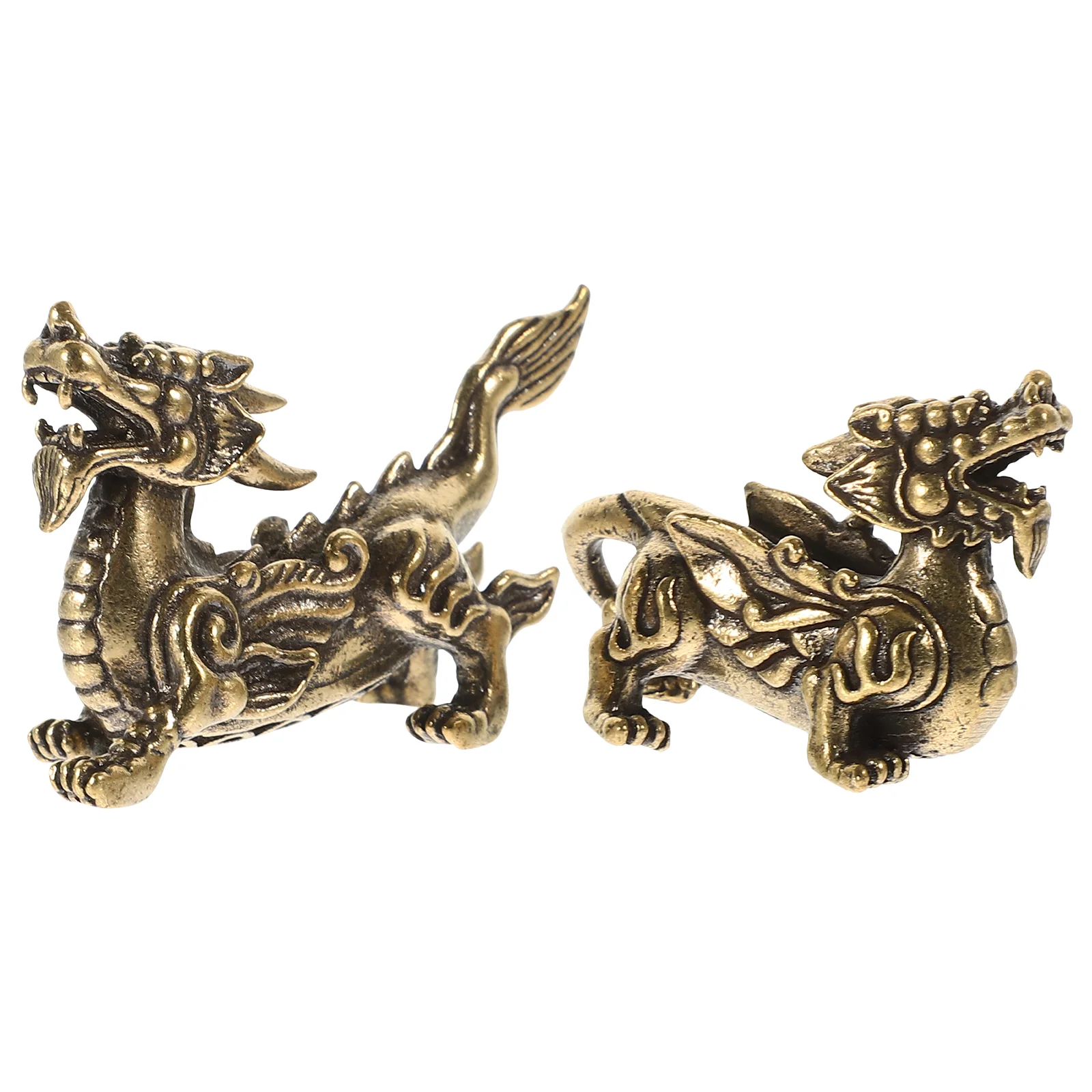 2 Pcs Brass Male and Female Feng Shui Ornaments Kylin Decor Mini Statues Accessories Adornment Figurine Craft