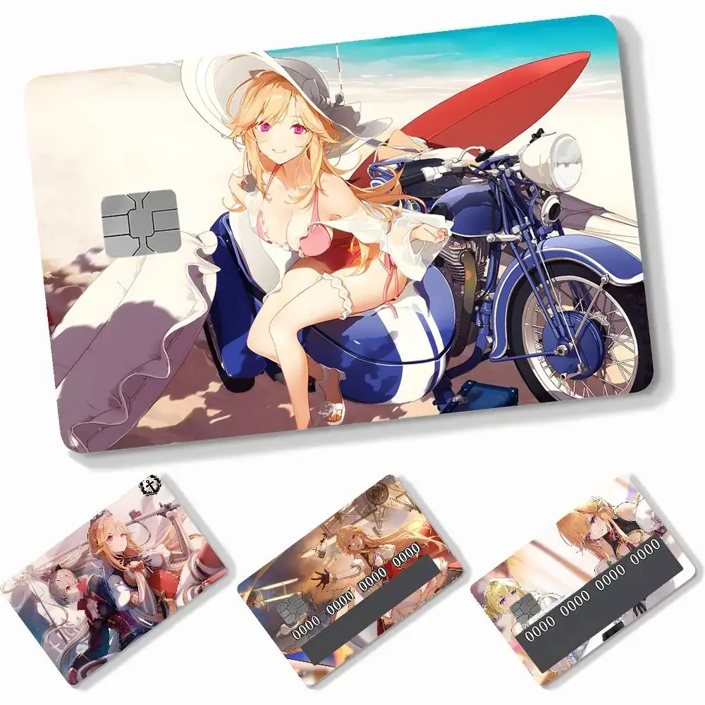 Richelieu Azur Lane Sexy Anime Girl  4pcs Credit Card Skin Stickers Suitable for Bank  Transit Pass Decorative Cover
