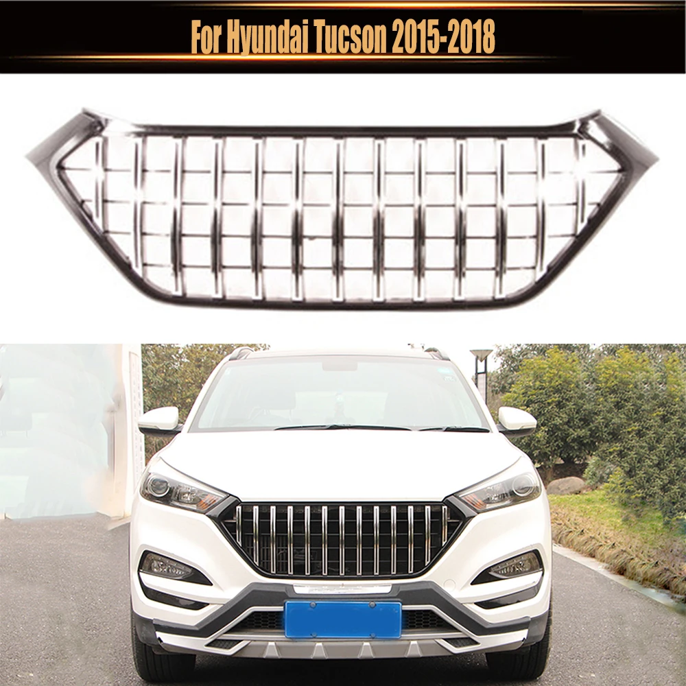 

Auto Racing Grille Grill For Hyundai Tucson 2015-2018 Front Mask Cover Grills ABS Gloss Black Silver Bumper Grille Car Styling