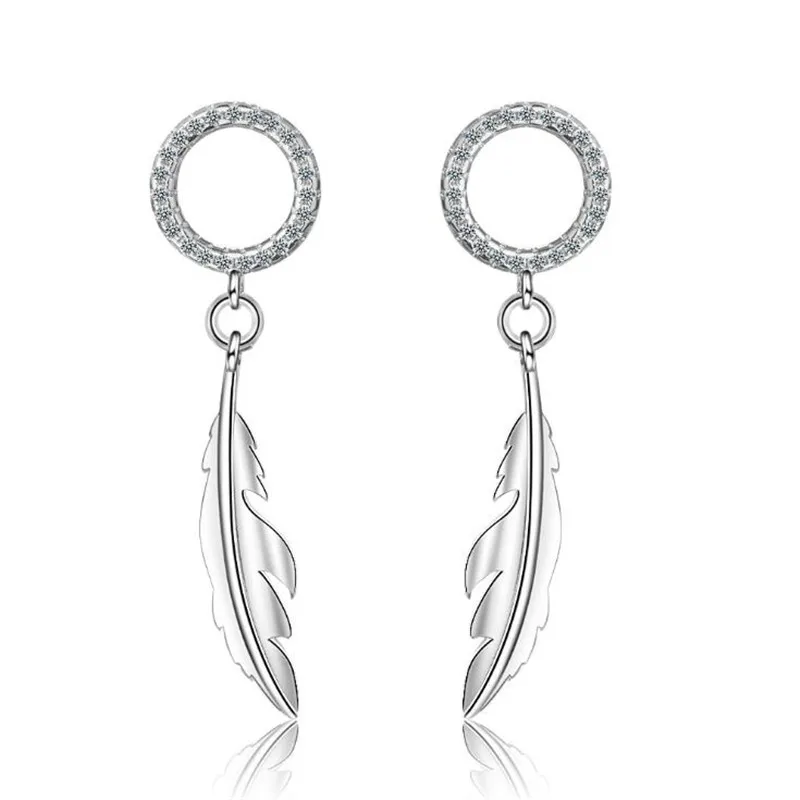 

Новые креативные ювелирные изделия из стерлингового серебра 925 пробы с перьями, темпераментные простые модные круглые серьги-гвоздики с кристаллами XZE144