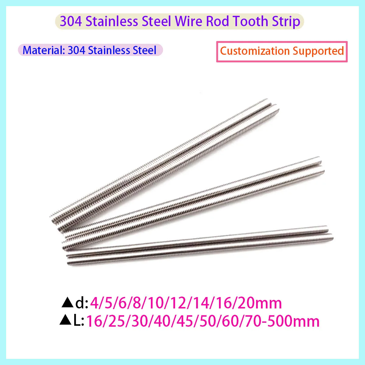 M3 M4 M5 M6 M8 M10 M12 M14 M16 M20   304 Stainless Steel Full Threaded Rod Bolt Length 16-500mm