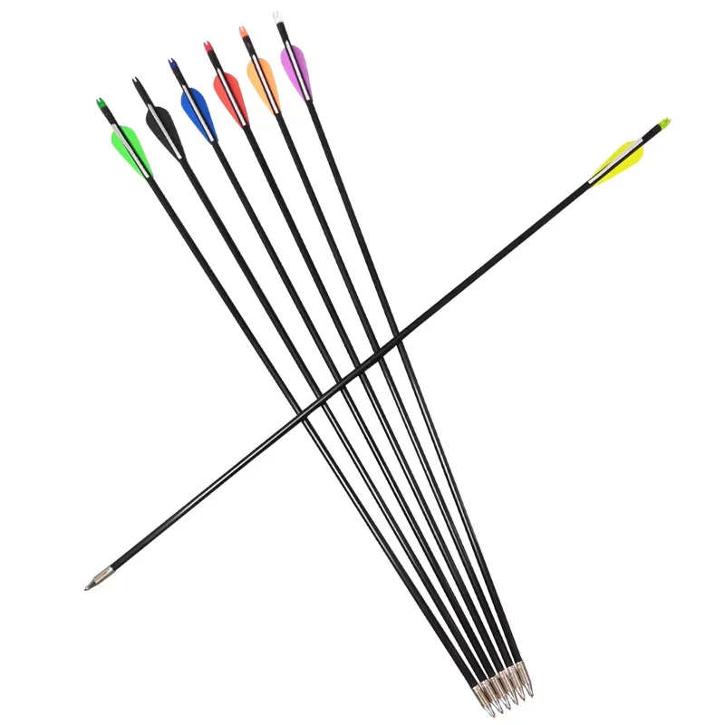 

6/12pcs 30'' Archery Fiberglass Arrows SP500 Archery Arrow Shaft Water-droped Rubber Feather for Outdoor Sports Shooting Hunting