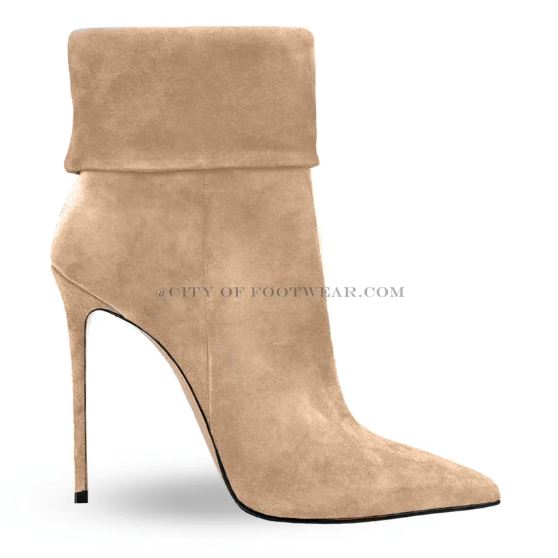 Suede Pointed Toe Ankle Boots Women Stilettos High Heels Colorful Nude Booties Big Size Luxury Designer Comfy Office Party Shoes