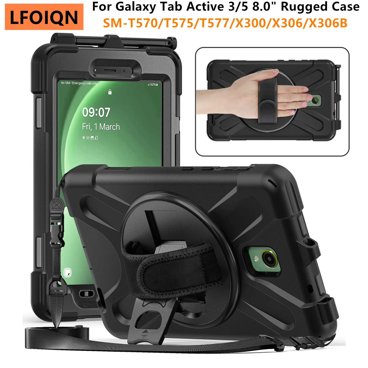 LFOIQN Kids Case For Samsung Galaxy Tab Active 3 8.0 SM-T570 SM-T575 T577 Active 5 8.0" X300 X306B Tablet Stand Shockproof Cover
