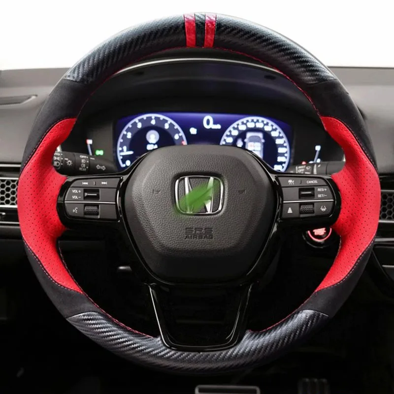 For Honda Civic 11th 2021 2022 hand-stitched non-slip Sports style Genuine leather carbon fibre Car Steering Wheel Cover