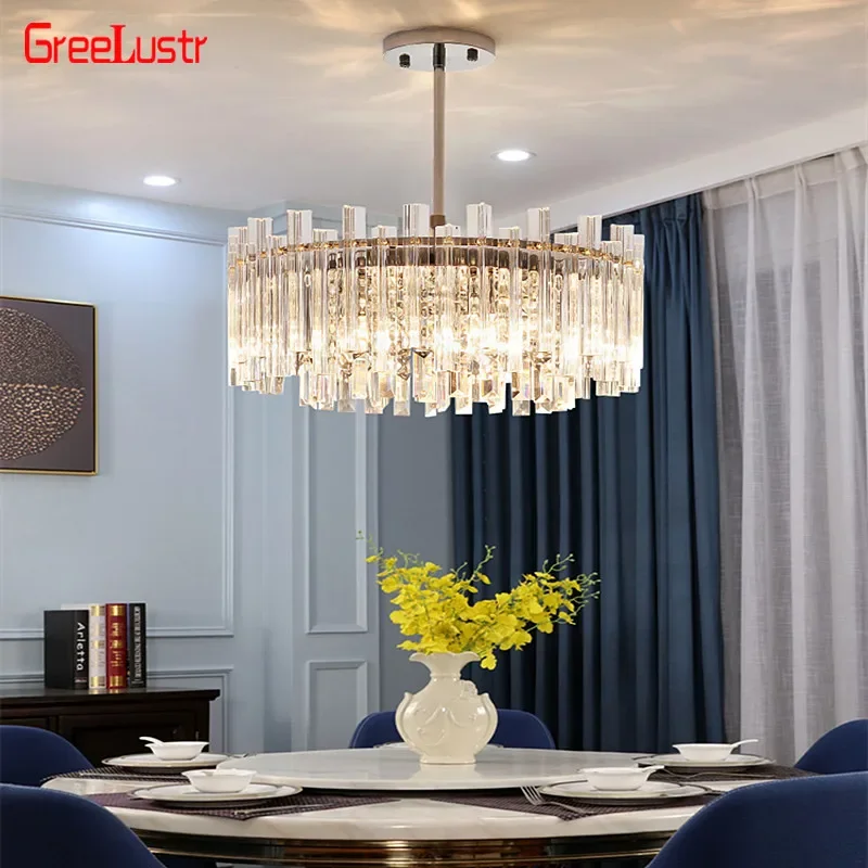 

Modern K9 Crystal Led Chandelier Light Gold Rings/Rectangle Luxury Hanging Lamp Home decor Suspension Luminaire Light Fixtures