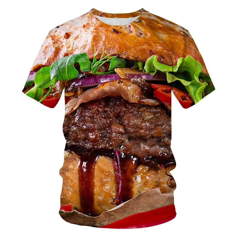 Food Steak Hamburger 3D Print T-shirt Men Woman Fashion Streetwear Casual T Shirts Oversized Harajuku Tees Kids Tops Clothing