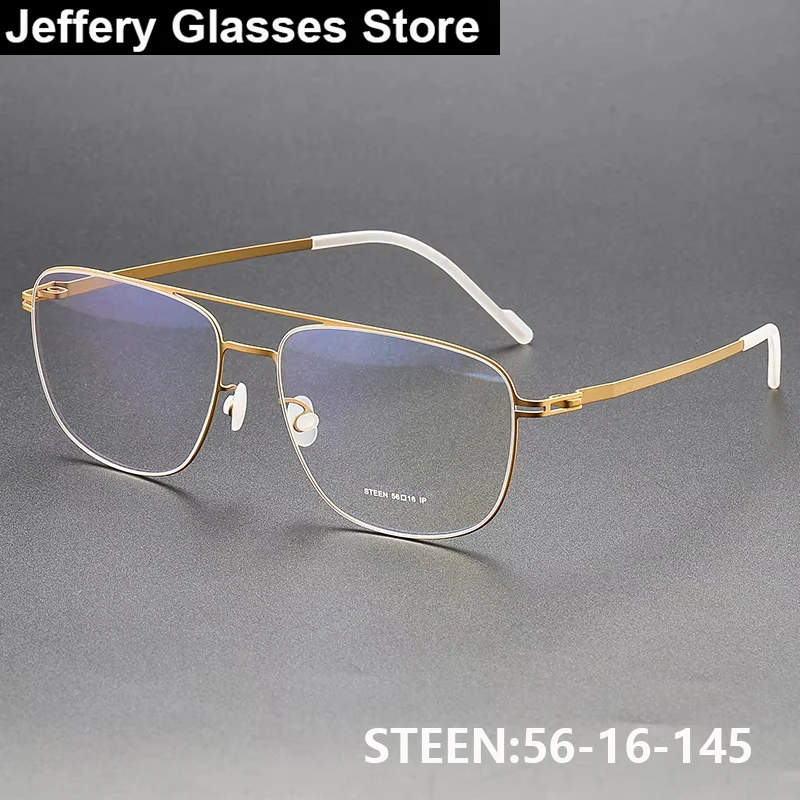 

Germany Screwless Pilot Square Glasses Frame Men Women Fashion Thin Rim Ultralgiht Brand Design Eyewear Double Beam Eyeglasses