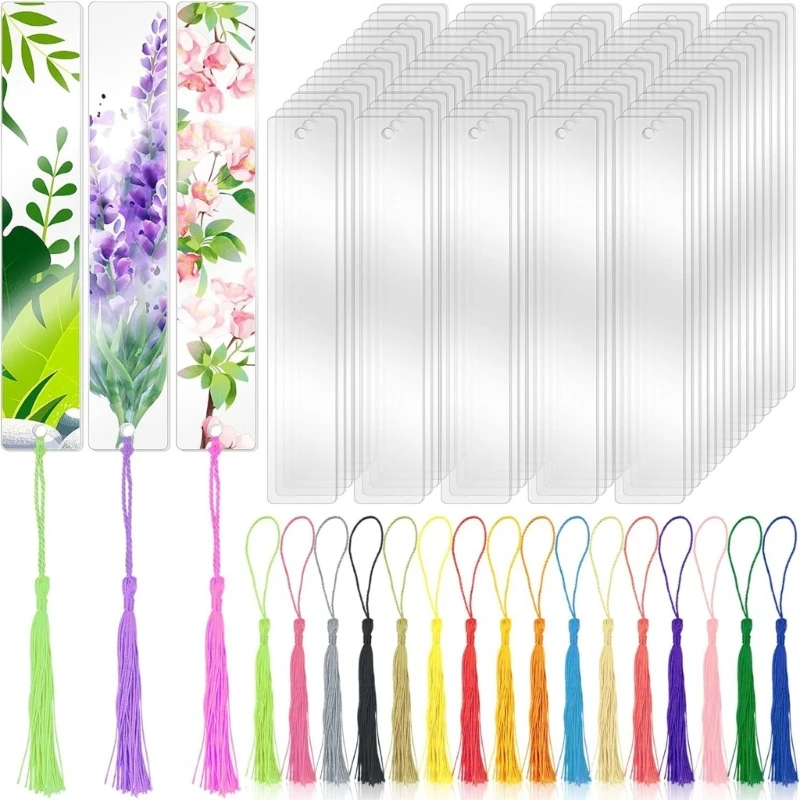 

Set of 200 DIY Acrylic Blank Bookmarks Colorful Tassels for Crafting and Labeling Jewelry Making Supplies 3XUA