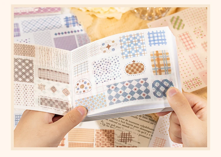 Cute Cartoon Grid Theme Die Cut Stickers Book - 18/36 Sheets Handmade Dairy Stickers Decorative Scrapbooking Japanese Stationery