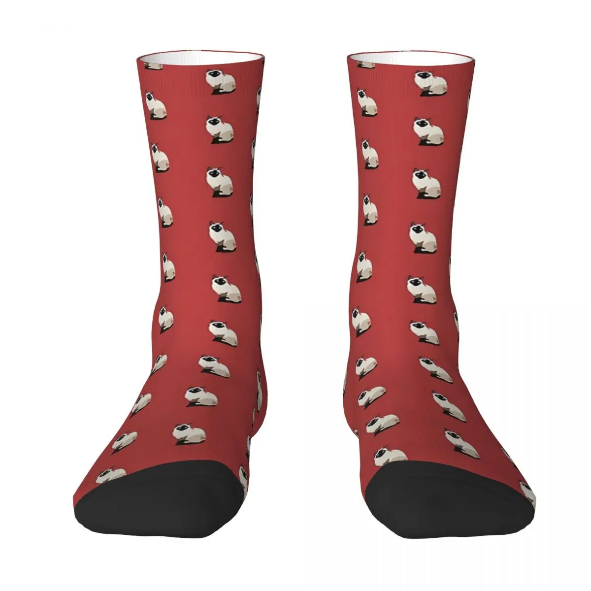 Red Sitting Cat Siamese Kawaii Socks Sports Cartoon Pattern Socks